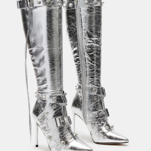 STEVE MADDEN - FINK - TALL BOOTS - SILVER - Picture 1 of 5